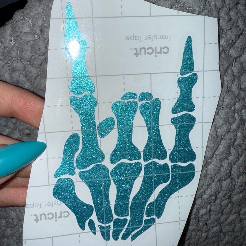 Teal Glitter Skeleton Hand Decal